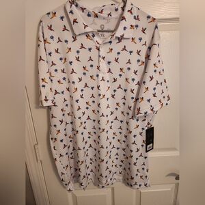 Men's White Parrot Print Polo Shirt